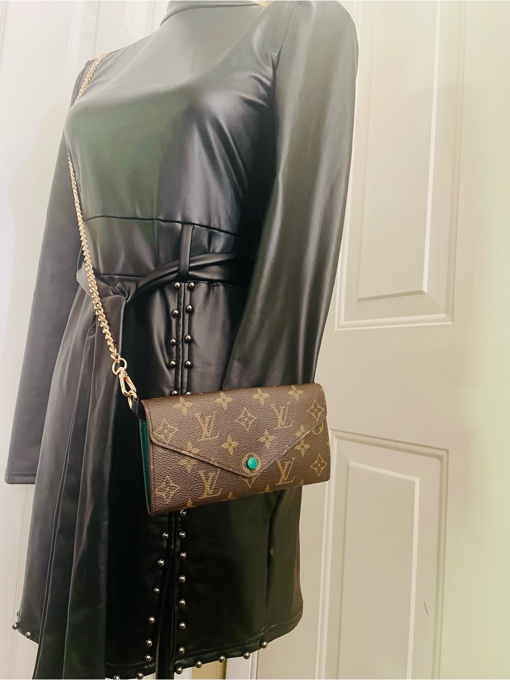 Louis Vuitton Monogram Wallet On a chain with green Snap